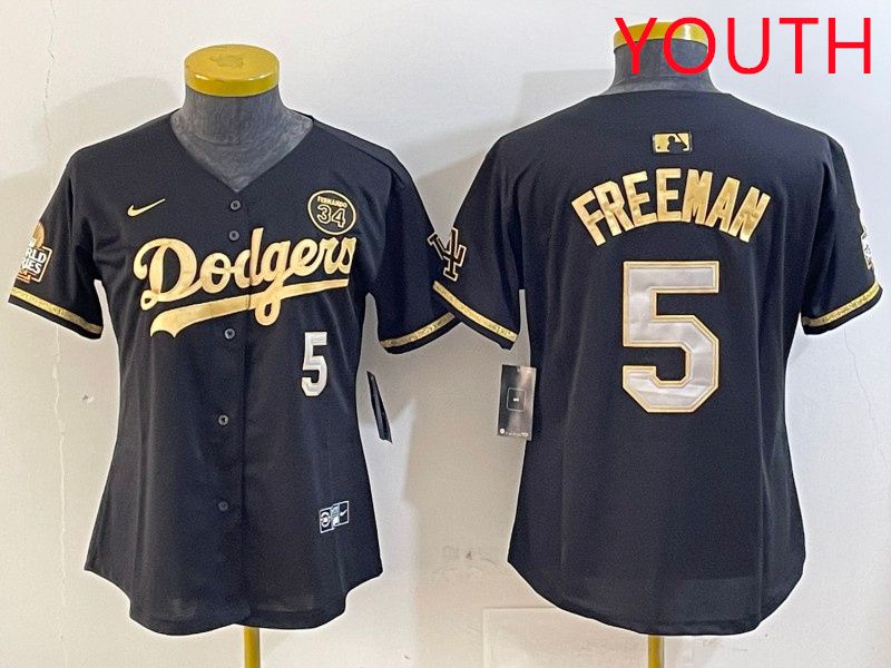 Youth Los Angeles Dodgers #5 Freeman Black Gold 2025 Nike MLB Jersey style 414->youth mlb jersey->Youth Jersey